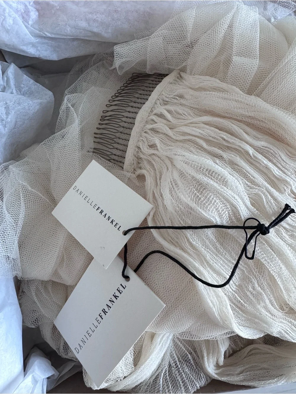 Danielle Frankel Pleated Handkerchief Veil — Floor in Pearl. NWT Retail $1490
